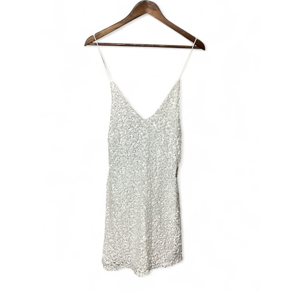 Lulu's White Sequin Spaghetti Strap Party Dress - Picture 2 of 8